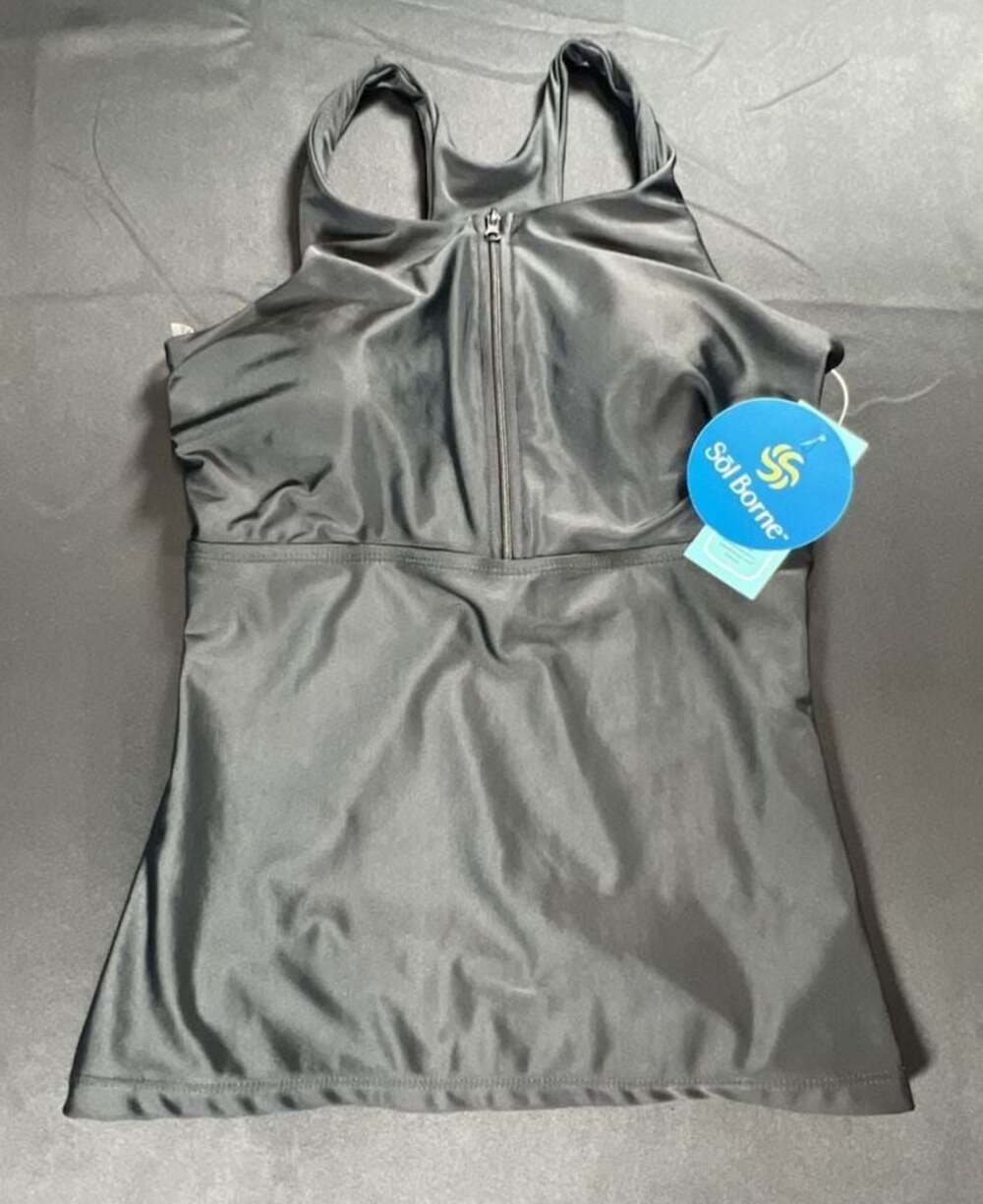Sol Borne Black Zip-Front Tankini Swimsuit Top Size S